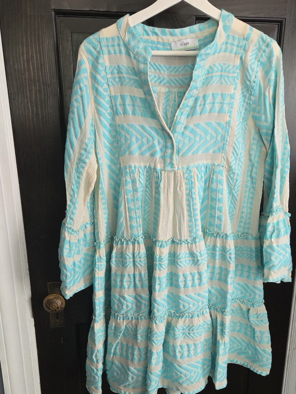 Anthropologie Aqua & White Mini Tunic Dress